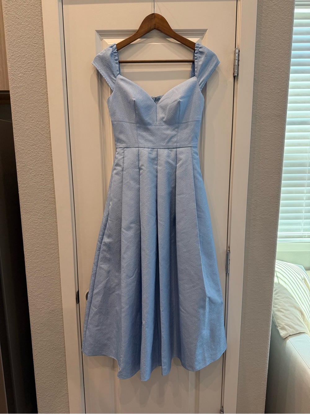 Self-Portrait Light Blue Sweetheart Midi Fit-and-Flare Dress